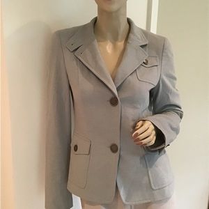 Akris Punto Blue Gray Wool Angora Fitted 2 Button Safari Jacket US 4 FR 36‎